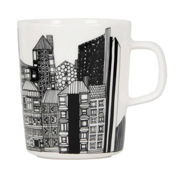 Kubek z porcelany z uchem 250 ml SIIRTOLAPUUTARHA City Mug Black-White-Orange