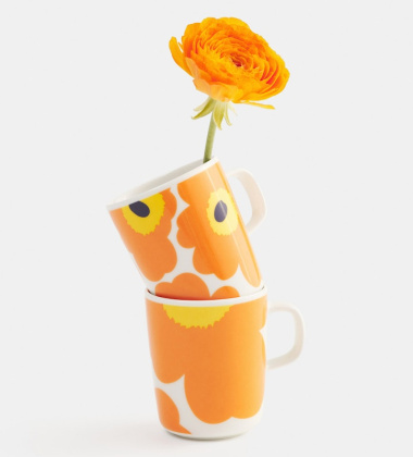 Kubek z porcelany z uchem 250 ml UNIKKO 60th Anniversary Mug Orange-White-Yellow