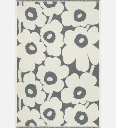 Koc bawełniany dwustronny 150x220 UNIKKO Cotton Blanket Off White-Charcoal-Sand