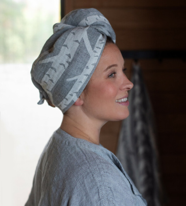 Turban lniany KOIVU Hair Turban cover - White-Grey