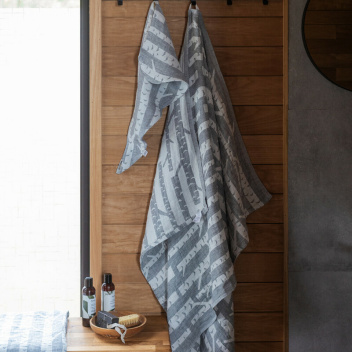 Ręcznik kąpielowy lniany 95x150 KOIVU Linen Bath Towel - White-Grey