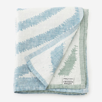 Ręcznik kąpielowy lniany 95x180 METSALAMPI Bath Towel - White-Green-Rainy Blue