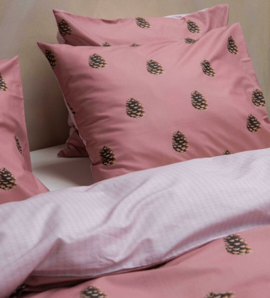 Pościel bawełniana w szyszki 140x200 PINECONES Duvet Cover Dusty Pink