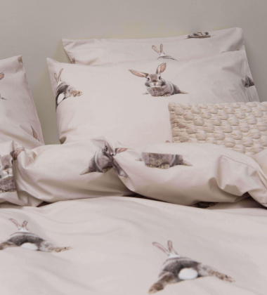 Pościel bawełniana w króliczki 140x200 BUNNY Duvet Cover Beige