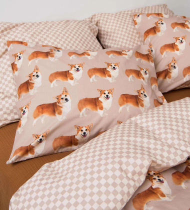 Pościel bawełniana w pieski corgi 200x200 CORGI BLUSH Duvet Cover