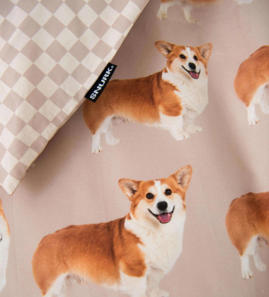 Pościel bawełniana w pieski corgi 140x200 CORGI BLUSH Duvet Cover