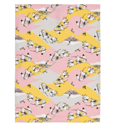 Ścierka kuchenna bawełniana 50x70 MOOMIN FAMILY TIME 80TH Anniversary Kitchen Towel  Pink-Yellow